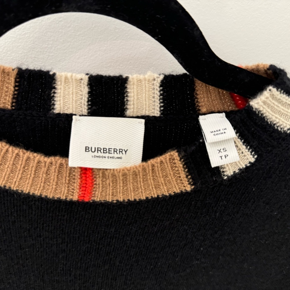 SOLD Burberry Black Sweater with Striped Accents - Picture 6 of 10